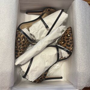 Jimmy Choo Leopard Print Pointed-Toe Stiletto Pumps with Black Trim